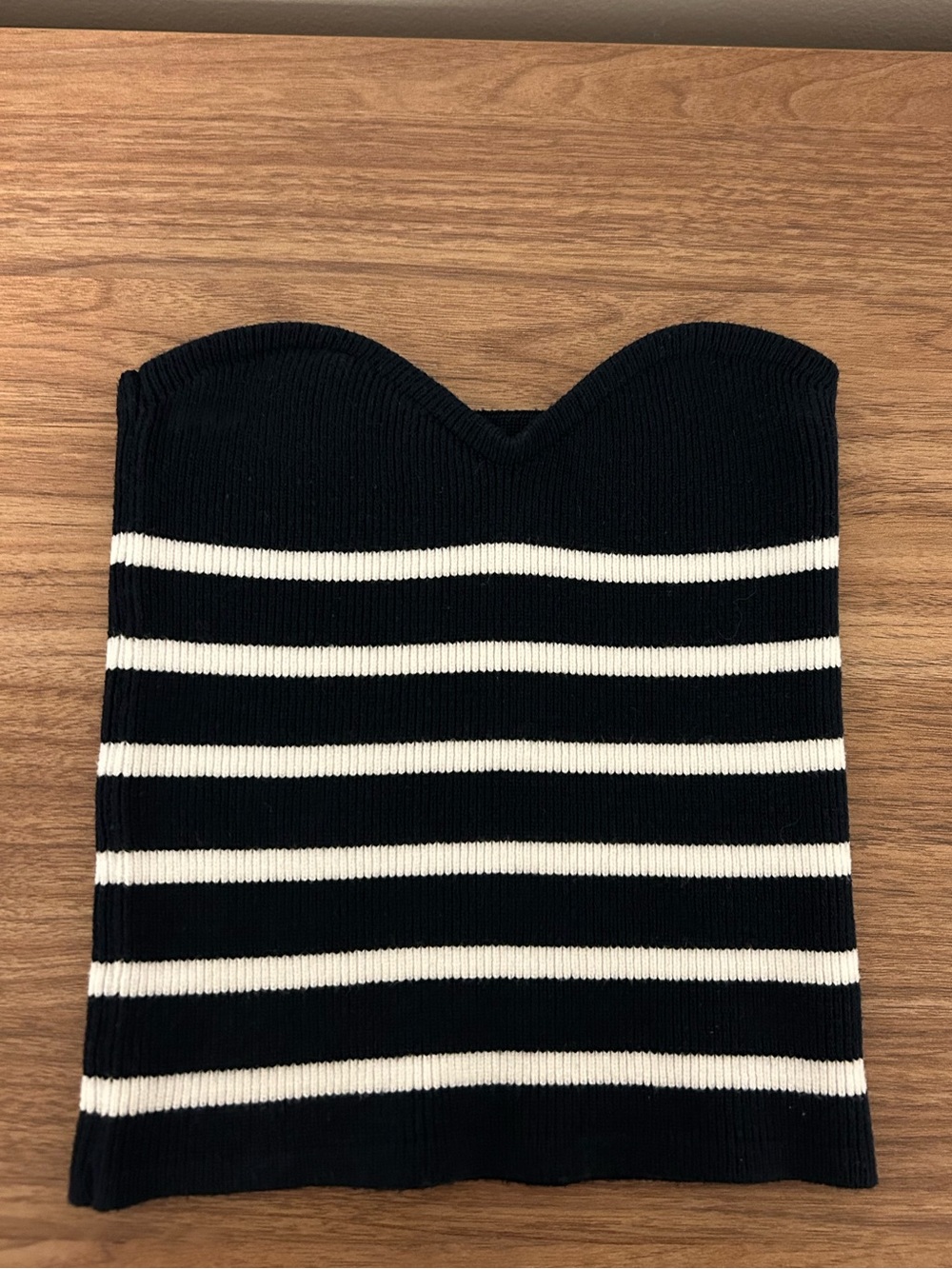 Striped Navy & White Ribbed Knit Tube Crop Top